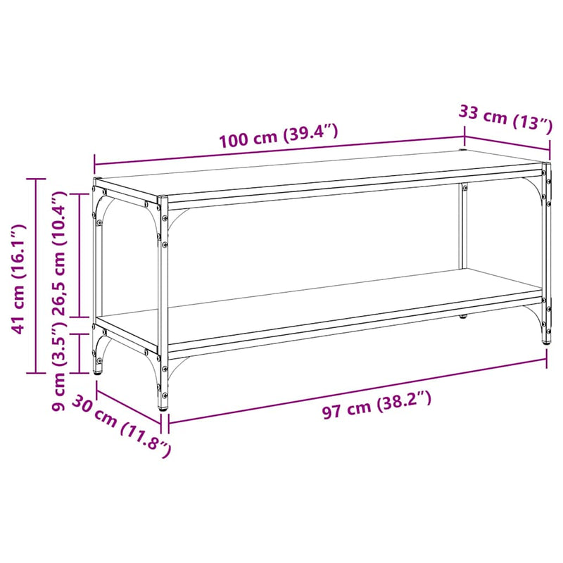 vidaXL TV szekrény Artisan tölgy 100x33x41cm Műszaki fa és vas