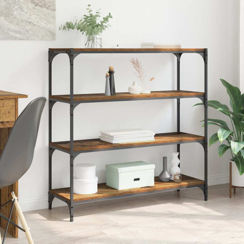 vidaXL Könyvespolc Öreg fa 100 x 33 x 100 cm Műszaki fa és vas