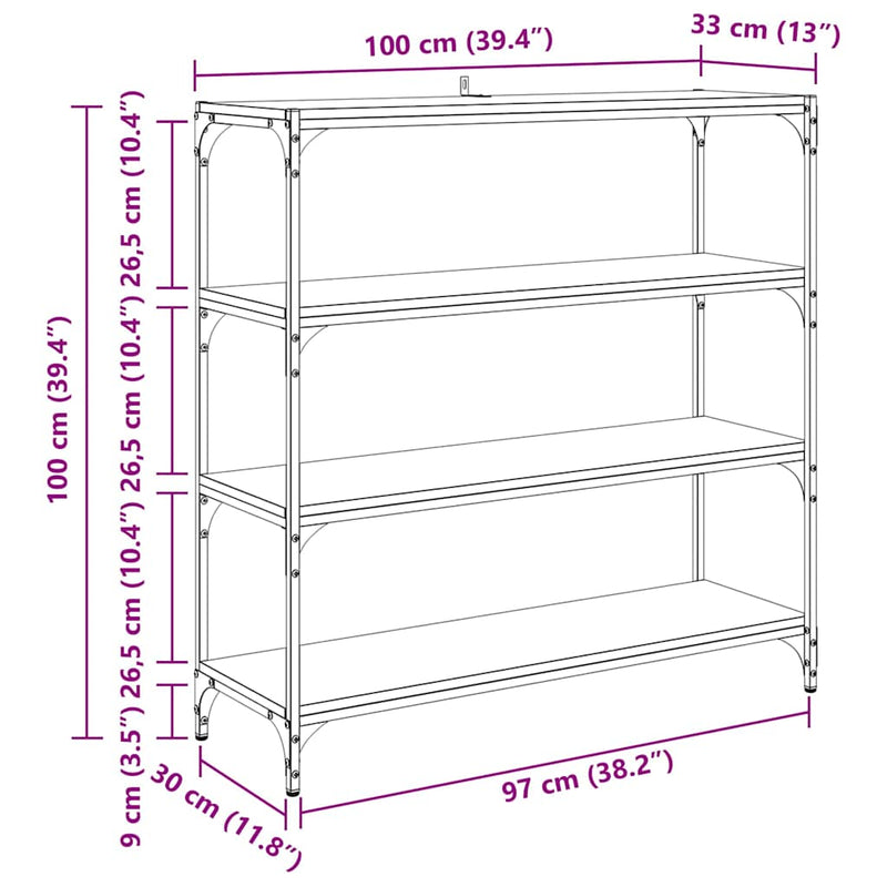 vidaXL Könyvespolc Öreg fa 100 x 33 x 100 cm Műszaki fa és vas