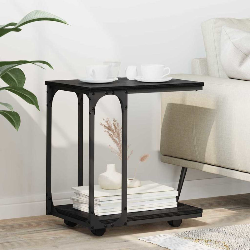 vidaXL Oldal asztal polcokkal Fekete tölgy 50 x 35 x 55.5 cm Faanyag