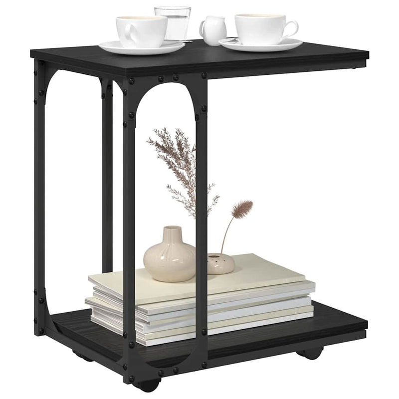 vidaXL Oldal asztal polcokkal Fekete tölgy 50 x 35 x 55.5 cm Faanyag