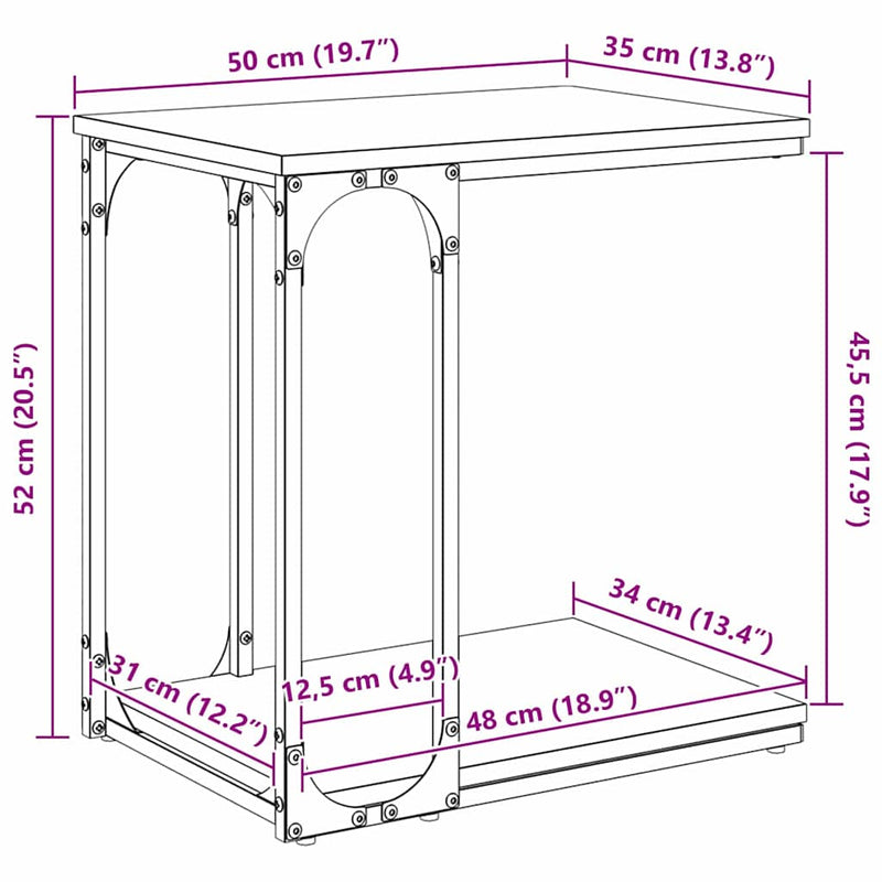 vidaXL Oldal asztal polcokkal Artisan tölgy 50 x 35 x 52 cm Faanyag