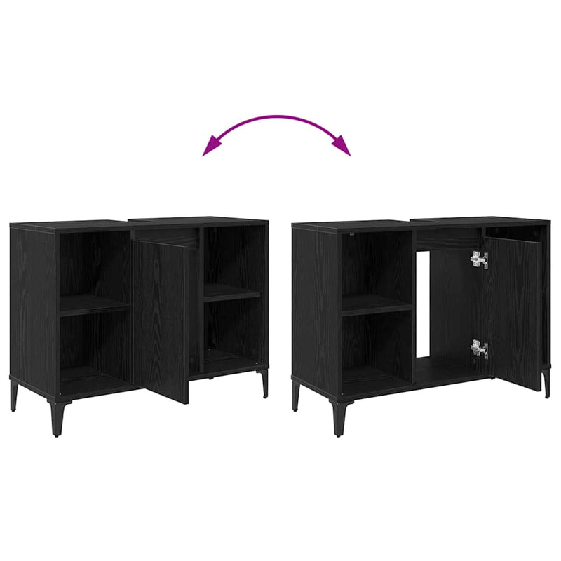 vidaXL Mosdókagyló szekrény polcokkal Fekete tölgy 80 x 33 x 60 cm