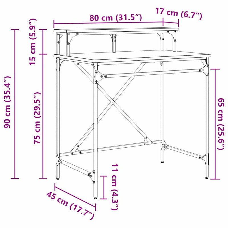 vidaXL Asztal Fekete tölgy 80 x 50 x 90 cm Faanyag