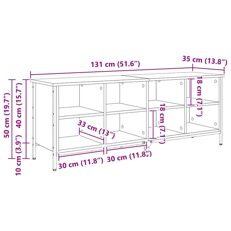 vidaXL Cipőszekrény Fekete tölgy 131 x 35 x 50 cm Műszaki fa és vas