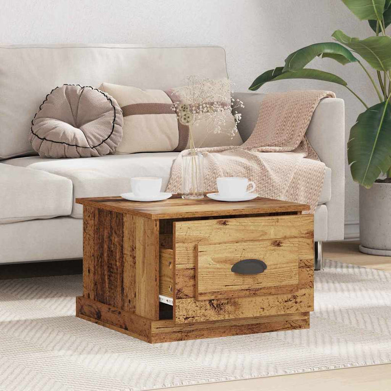 vidaXL Dohányzóasztal with Drawer Régi fa 50 x 50 x 35 cm Faanyag