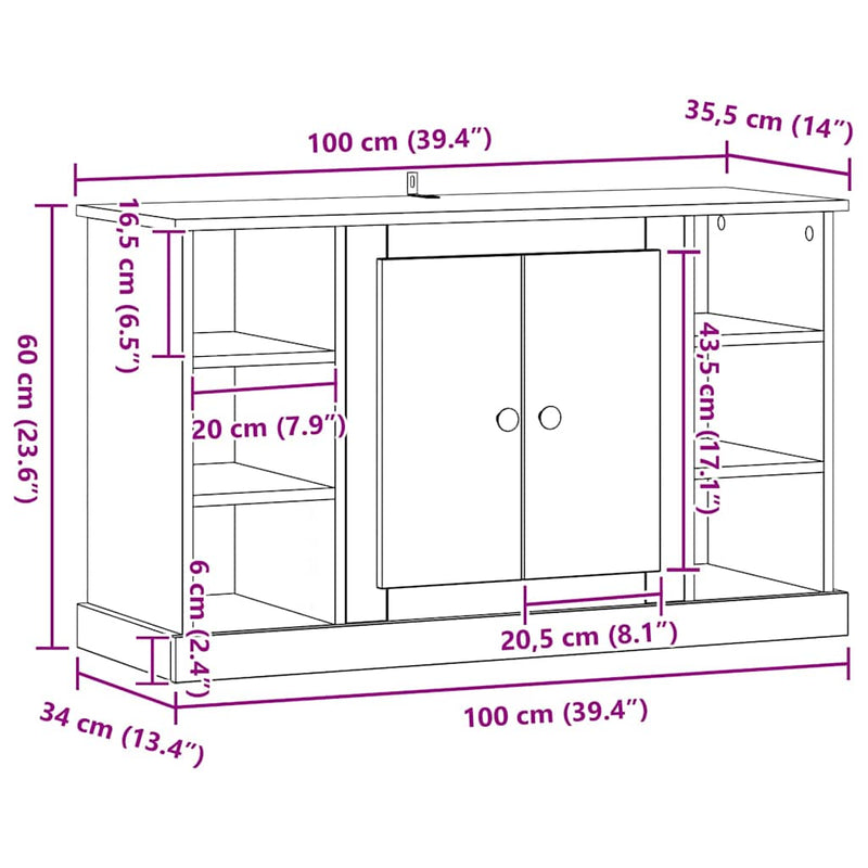 vidaXL Széf Fekete tölgy 100 x 35,5 x 60 cm Faanyag