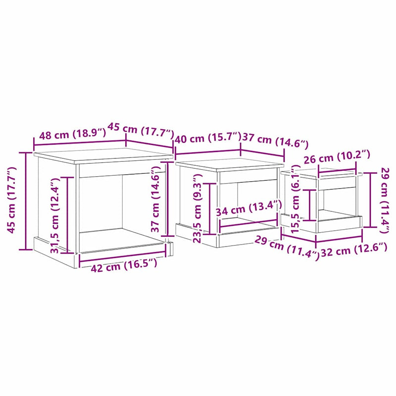 vidaXL Dohányzóasztal 3 pcs Fekete tölgy Faanyag