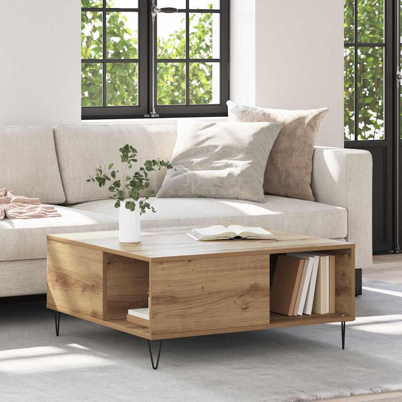 vidaXL Dohányzóasztal kézműves tölgy 80 x 80 x 36.5 cm Faanyag