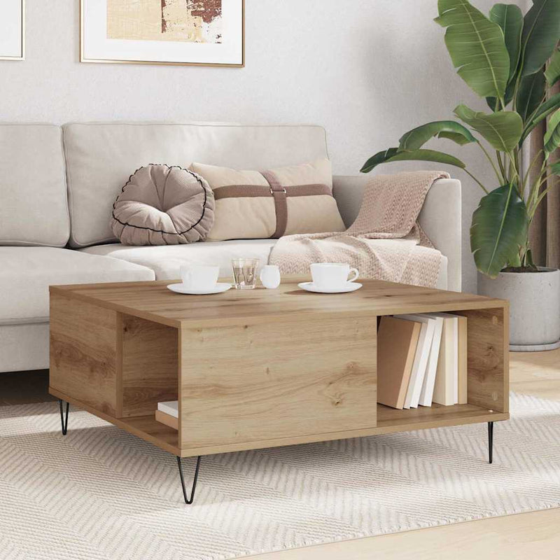 vidaXL Dohányzóasztal kézműves tölgy 80 x 80 x 36.5 cm Faanyag