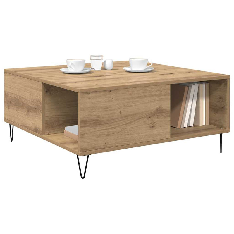 vidaXL Dohányzóasztal kézműves tölgy 80 x 80 x 36.5 cm Faanyag