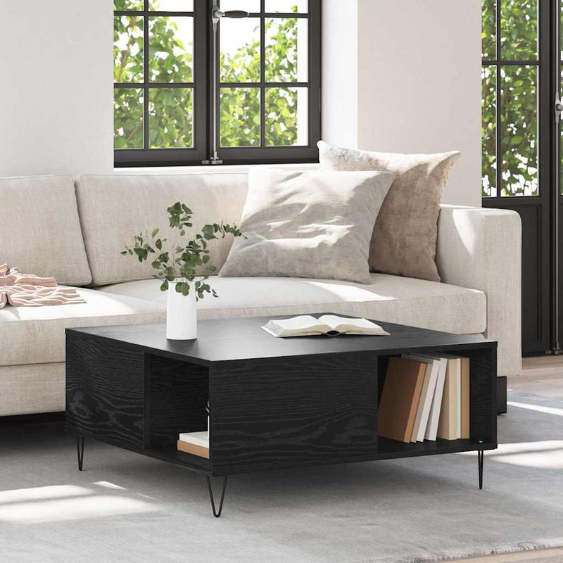 vidaXL Dohányzóasztal Musta tammi 80 x 80 x 36.5 cm Faanyag
