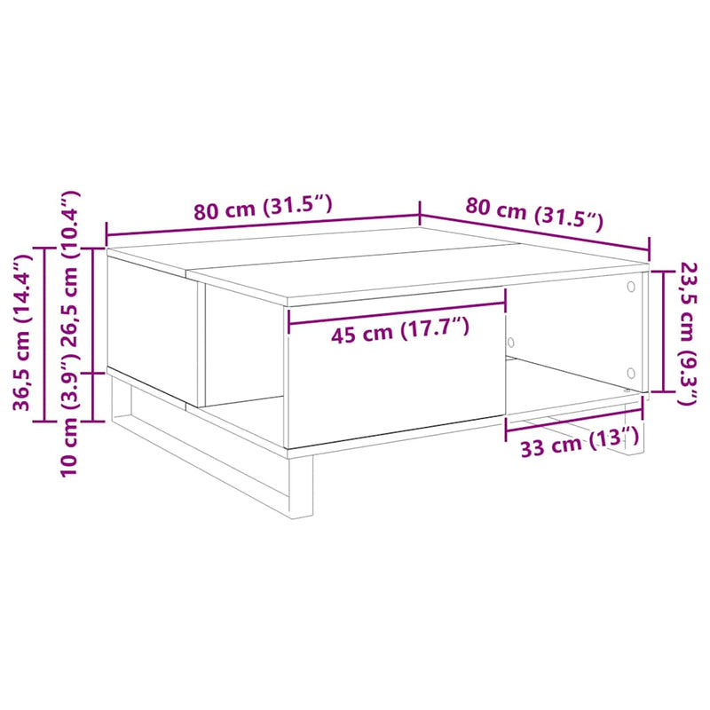 vidaXL Dohányzóasztal Musta tammi 80 x 80 x 36.5 cm Faanyag
