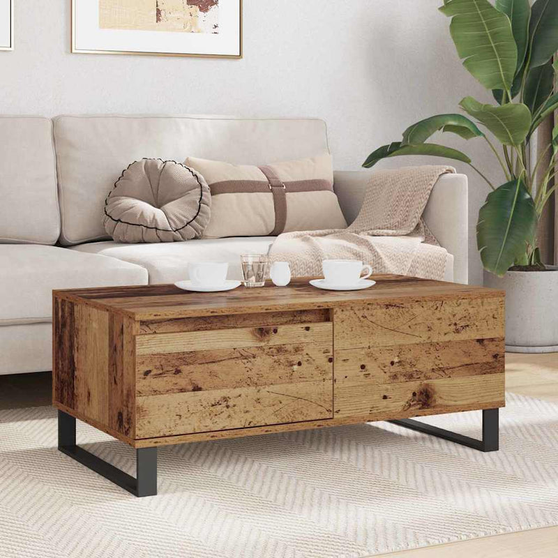 vidaXL Dohányzóasztal fiókkal Öreg fa 90 x 50 x 36,5 cm Faanyag