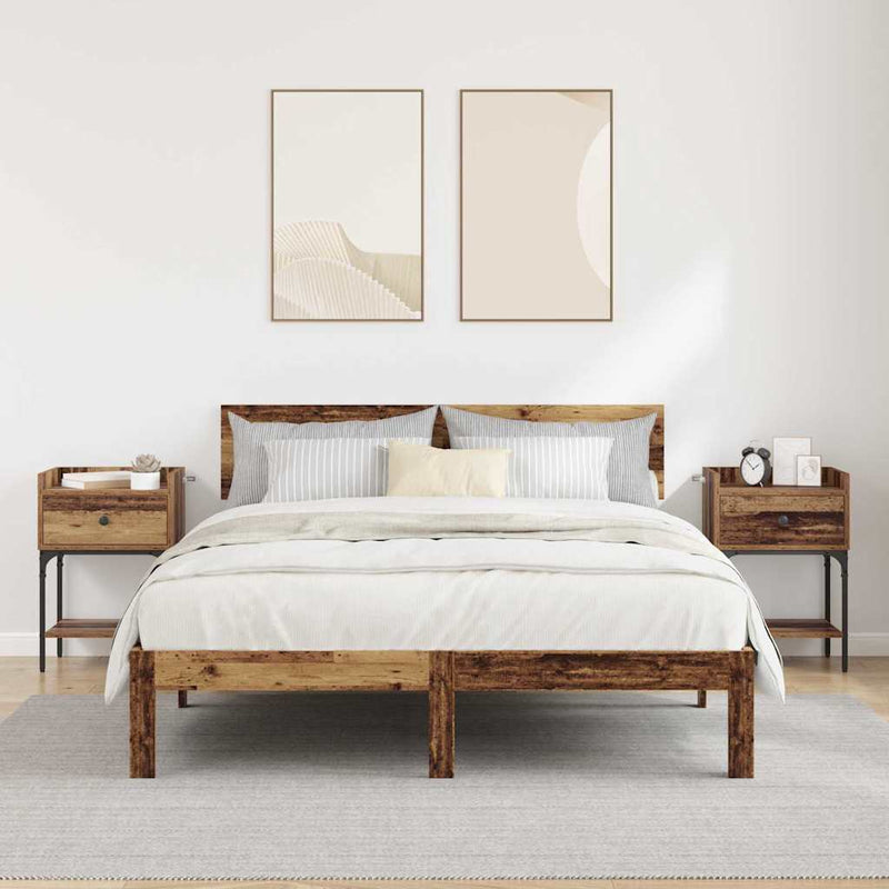 vidaXL Éjjeli asztal fiókkal 2 pcs Régi fa 40 x 29 x 60 cm Faanyag