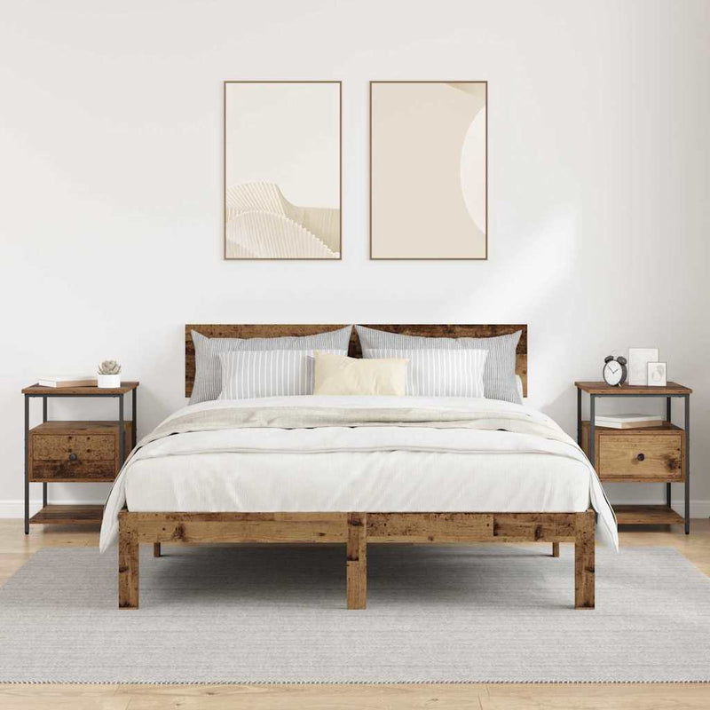 vidaXL Éjjeliszekrény fiókkal 2 pcs Régi fa 40 x 42 x 56 cm Faanyag