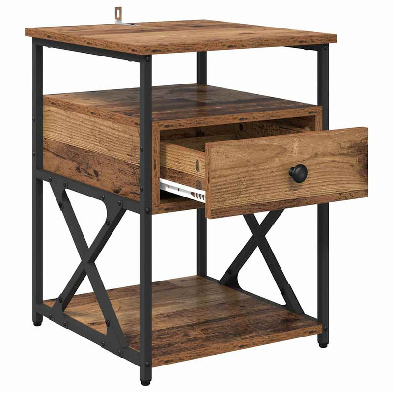 vidaXL Éjjeliszekrény fiókkal 2 pcs Régi fa 40 x 42 x 55 cm Faanyag