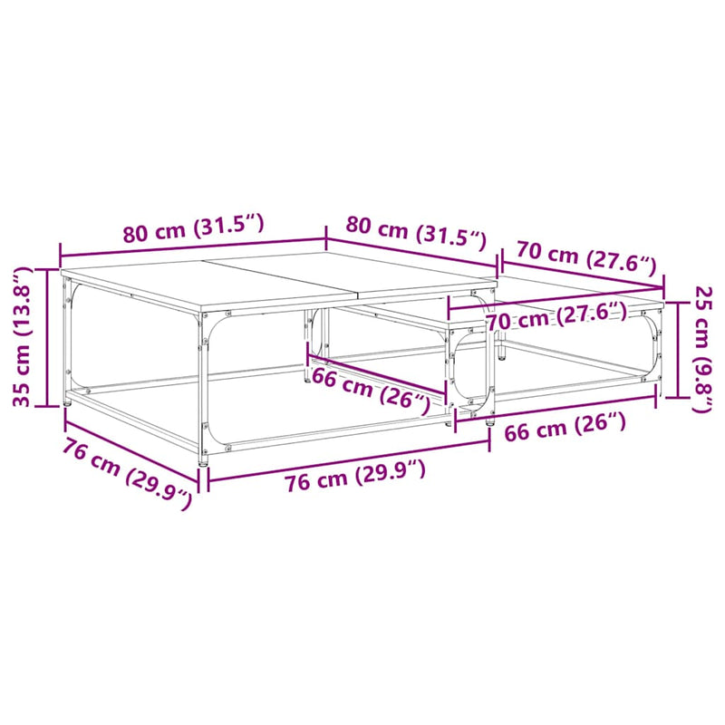 vidaXL Dohányzóasztal 2 pcs Öreg fa Faanyag