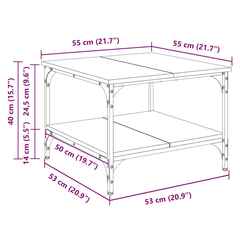 vidaXL Dohányzóasztal Fekete tölgy 55 x 55 x 40 cm Faanyag