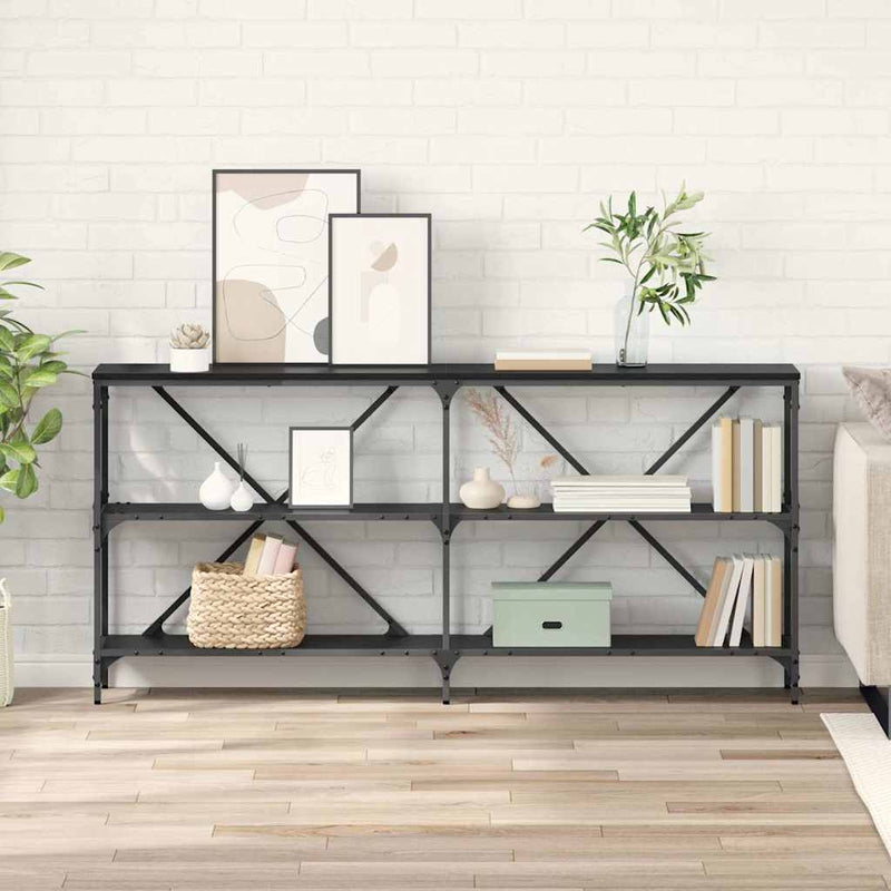 vidaXL Konzolasztal polcokkal Fekete tölgy 160 x 30 x 75 cm Faanyag