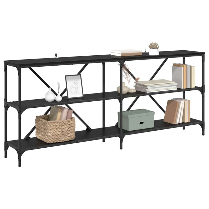 vidaXL Konzolasztal polcokkal Fekete tölgy 180 x 30 x 75 cm Faanyag