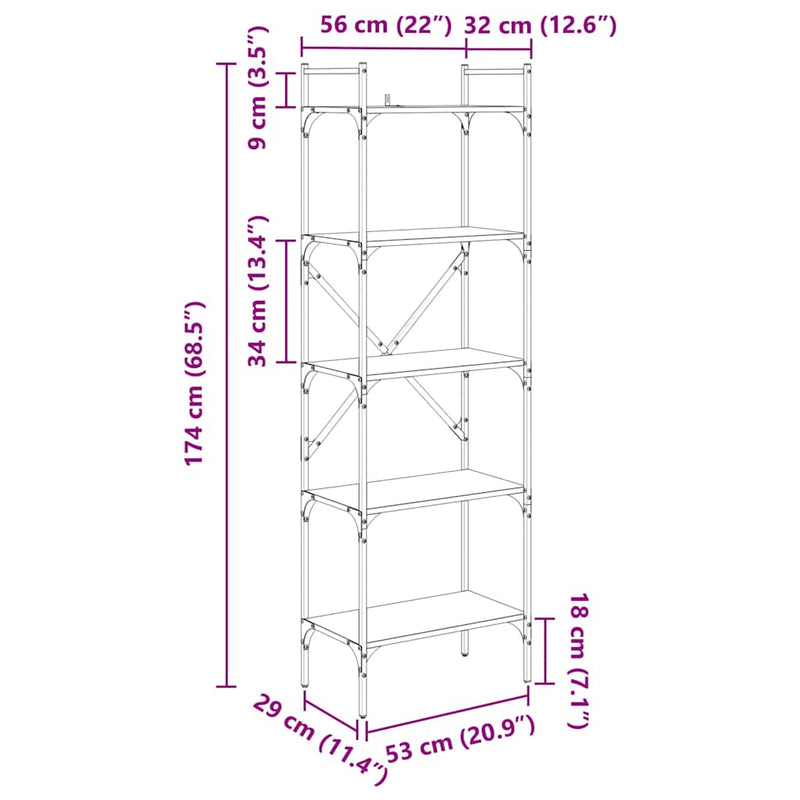 vidaXL Könyvszekrény Artisan tölgy 56 x 32 x 174 cm Faanyag