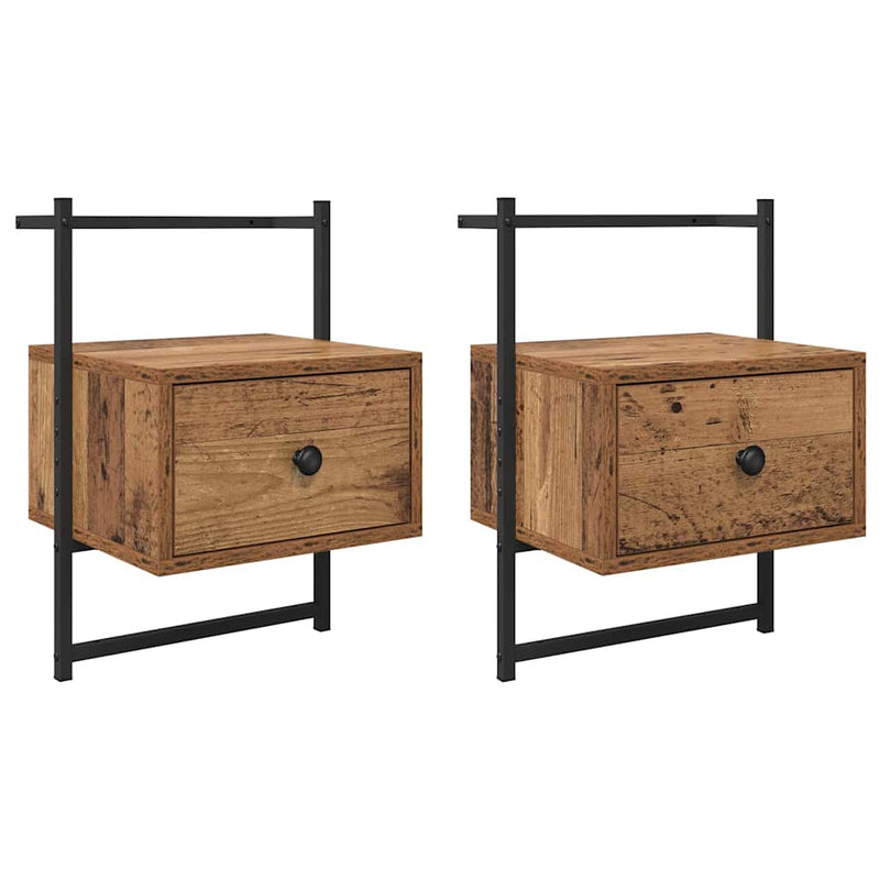 vidaXL Éjjeliszekrény fiókkal 2 pcs Öreg fa 35 x 30 x 51 cm Faanyag