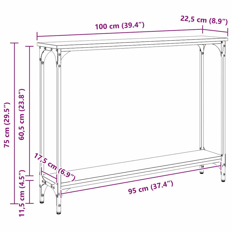 vidaXL Konzolasztal polcokkal Fekete tölgy 102 x 23 x 15,5 cm Faanyag