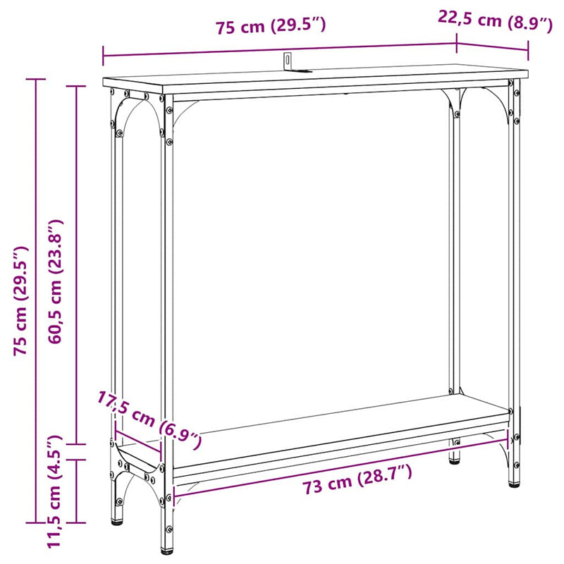 vidaXL Konzolasztal polcokkal Fekete tölgy 75 x 22,5 x 75 cm Faanyag