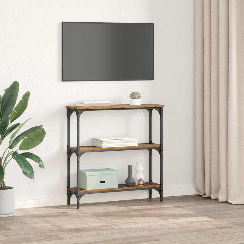 vidaXL Konzolasztal Régi fa 75 x 22.5 x 75 cm Műgyanta fa és Fém