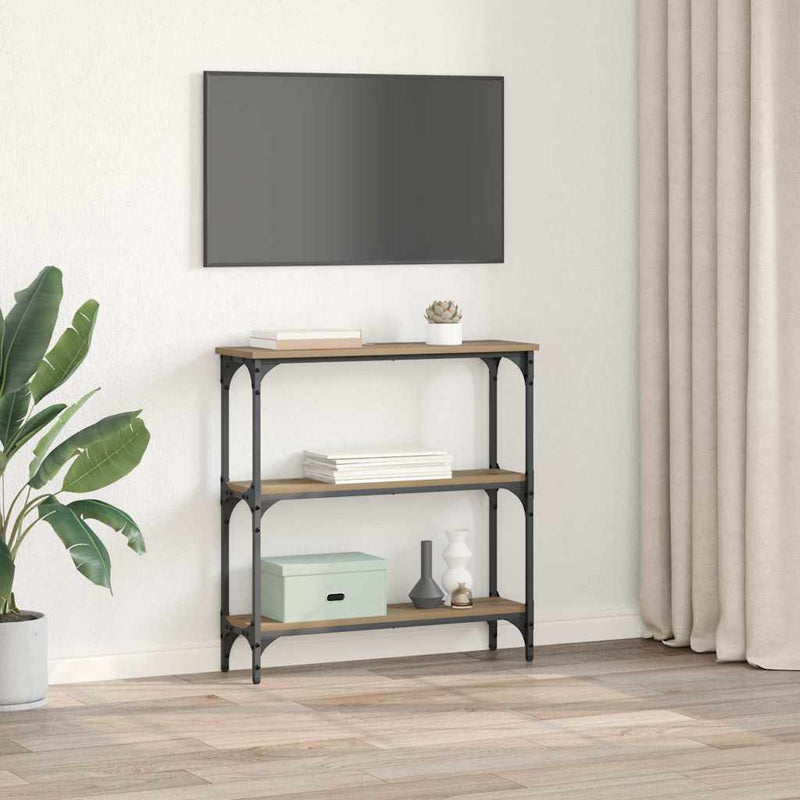 vidaXL Konzolasztal polcokkal kézműves tölgy 75 x 22.5 x 75 cm