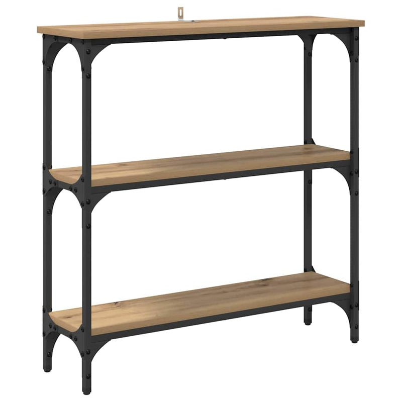 vidaXL Konzolasztal polcokkal kézműves tölgy 75 x 22.5 x 75 cm