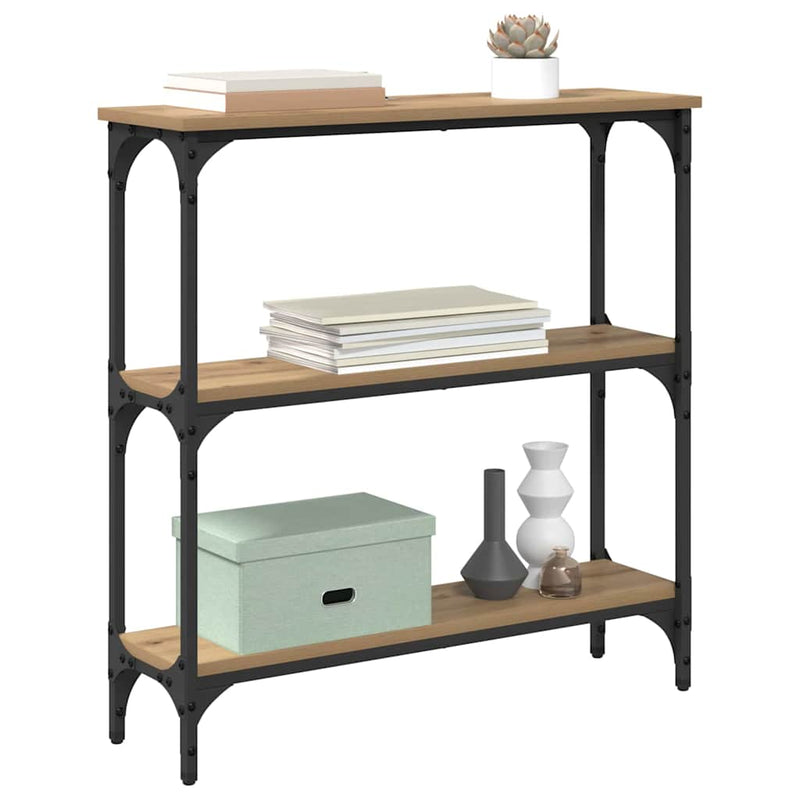 vidaXL Konzolasztal polcokkal kézműves tölgy 75 x 22.5 x 75 cm