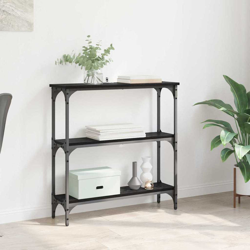 vidaXL Konzolasztal Musta tammi 75 x 22.5 x 75 cm Műgyanta fa és Fém
