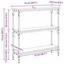 vidaXL Konzolasztal polcokkal Fekete tölgy 75 x 22,5 x 75 cm Faanyag