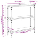 vidaXL Konzolasztal polcokkal Fekete tölgy 75 x 22,5 x 75 cm Faanyag