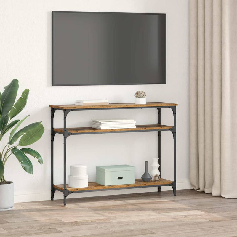 vidaXL Konzolasztal polcokkal Öreg fa 100 x 29 x 75 cm Faanyag