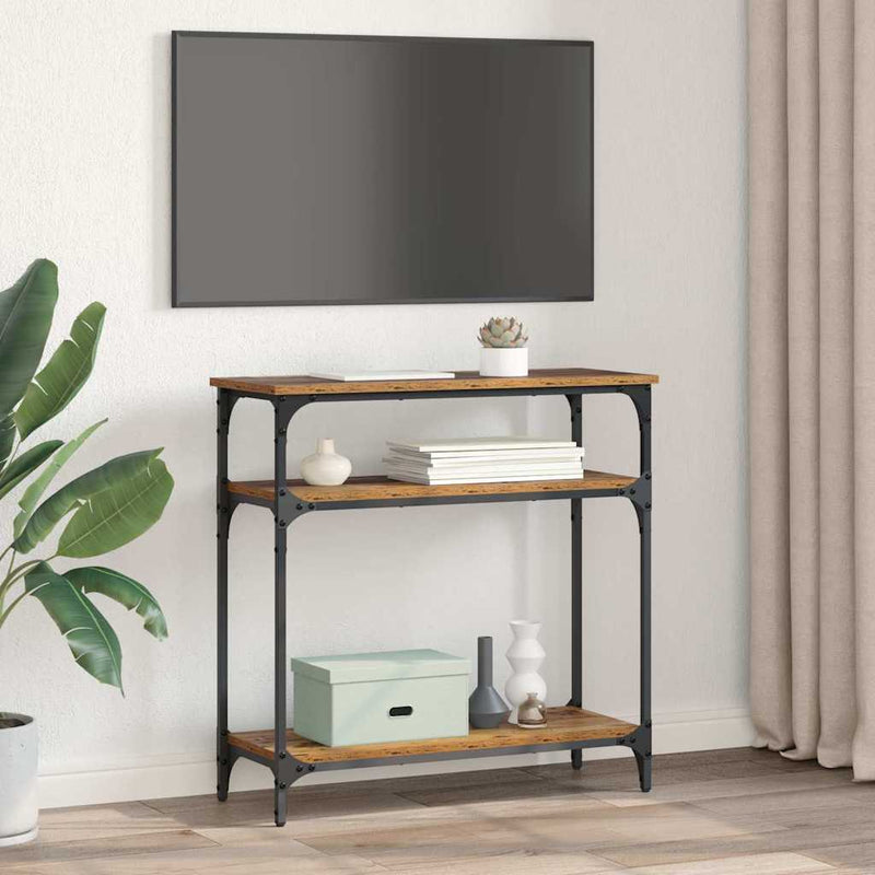 vidaXL Konzolasztal polcokkal Öreg fa 75 x 29 x 75 cm Faanyag