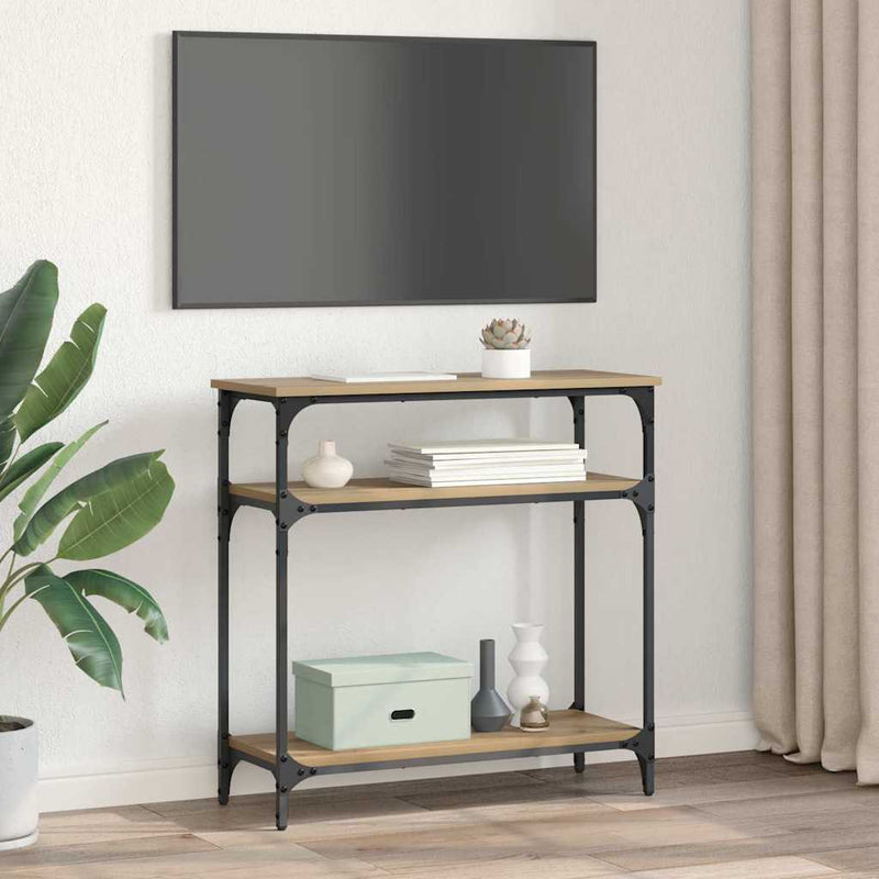 vidaXL Konzolasztal polcokkal Artisan tölgy 75 x 29 x 75 cm Faanyag