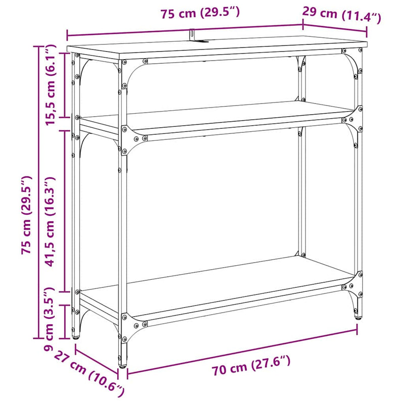 vidaXL Konzolasztal polcokkal Fekete tölgy 75 x 29 x 75 cm Faanyag