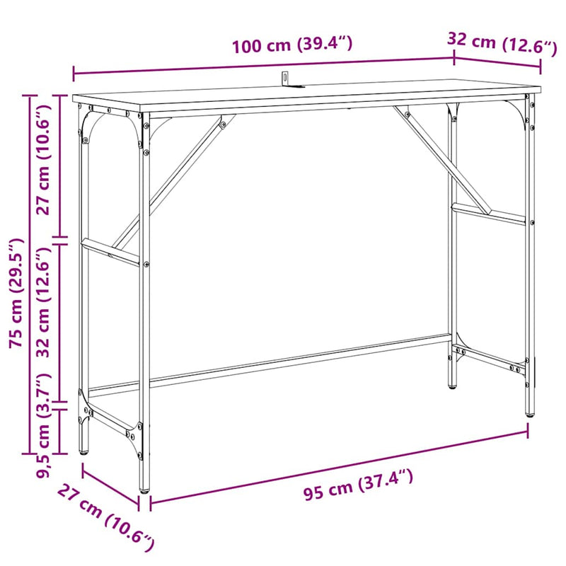 vidaXL Konzolasztal Öreg fa 100 x 32 x 75 cm Faanyag