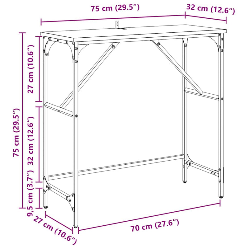 vidaXL Konzolasztal Öreg fa 75 x 32 x 75 cm Faanyag