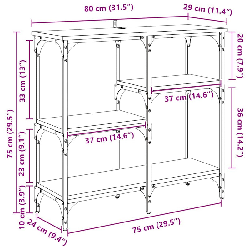 vidaXL Konzolasztal polcokkal Öreg fa 80 x 29 x 75 cm Faanyag