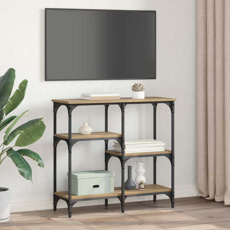 vidaXL Konzolasztal polcokkal Artisan tölgy 80 x 29 x 75 cm Faanyag