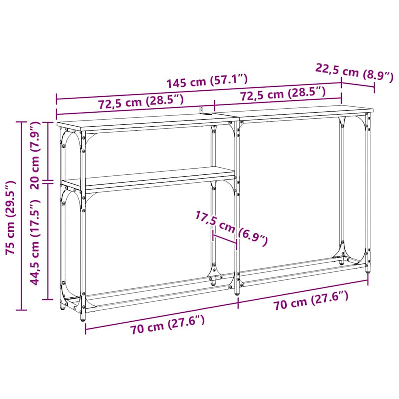 vidaXL Konzolasztal Régi fa 145x22.5x75cm Faanyag