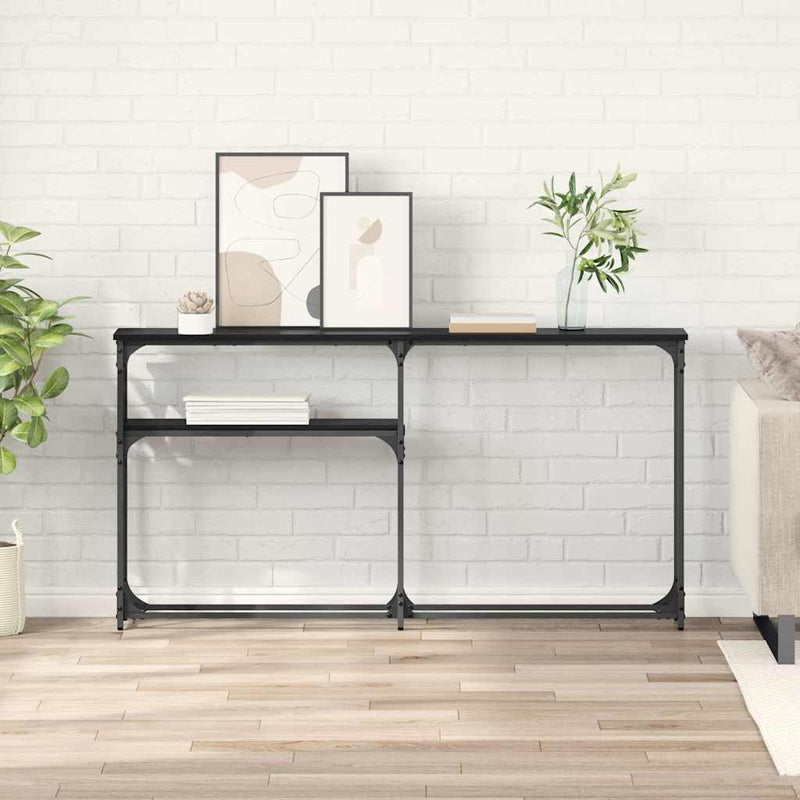 vidaXL Konzolasztal Fekete tölgy 146 x 22,5 x 75 cm Faanyag