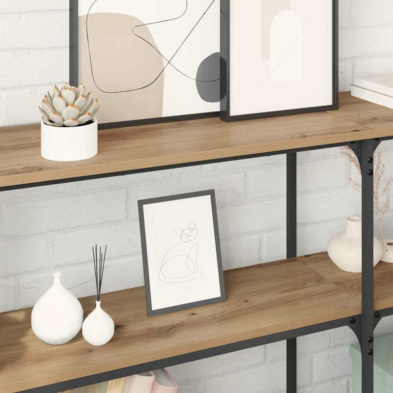 vidaXL Konzolasztal Artisan tölgy 150 x 29 x 75 cm Mérnöki fa és fém