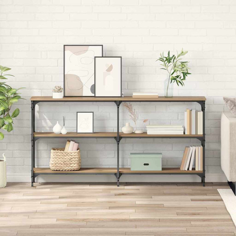 vidaXL Konzolasztal Artisan tölgy 150 x 29 x 75 cm Mérnöki fa és fém