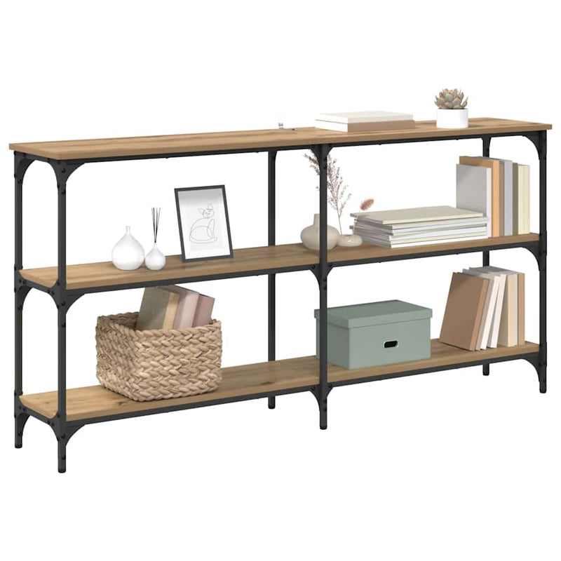 vidaXL Konzolasztal Artisan tölgy 150 x 29 x 75 cm Mérnöki fa és fém