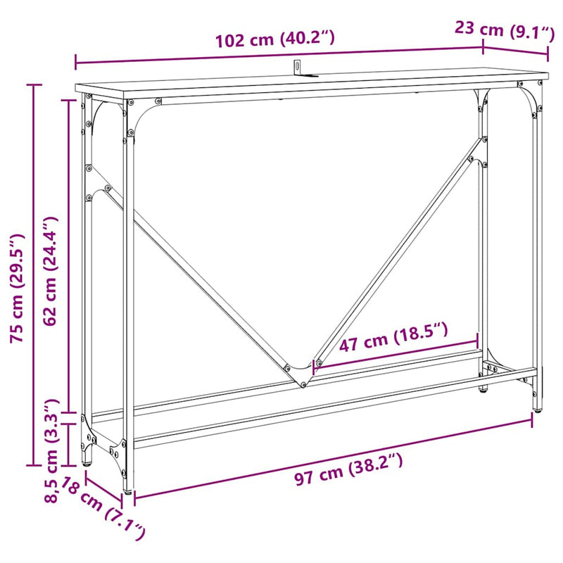 vidaXL Konzolasztal Öreg fa 102 x 23 x 75 cm Faanyag